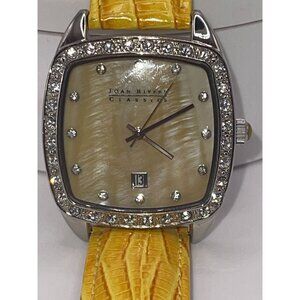 Joan Rivers Classic Wristwatch Yellow Textured Leather Band with a Square Face,